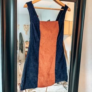 Color blocked corduroy pinafore dress
